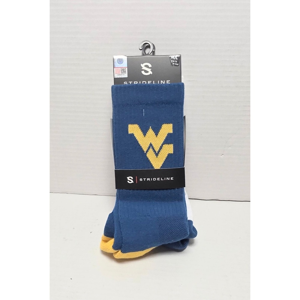 West Virginia Mountaineers WVU 2 Pairs Of Crew Socks Strideline M/L All Sports